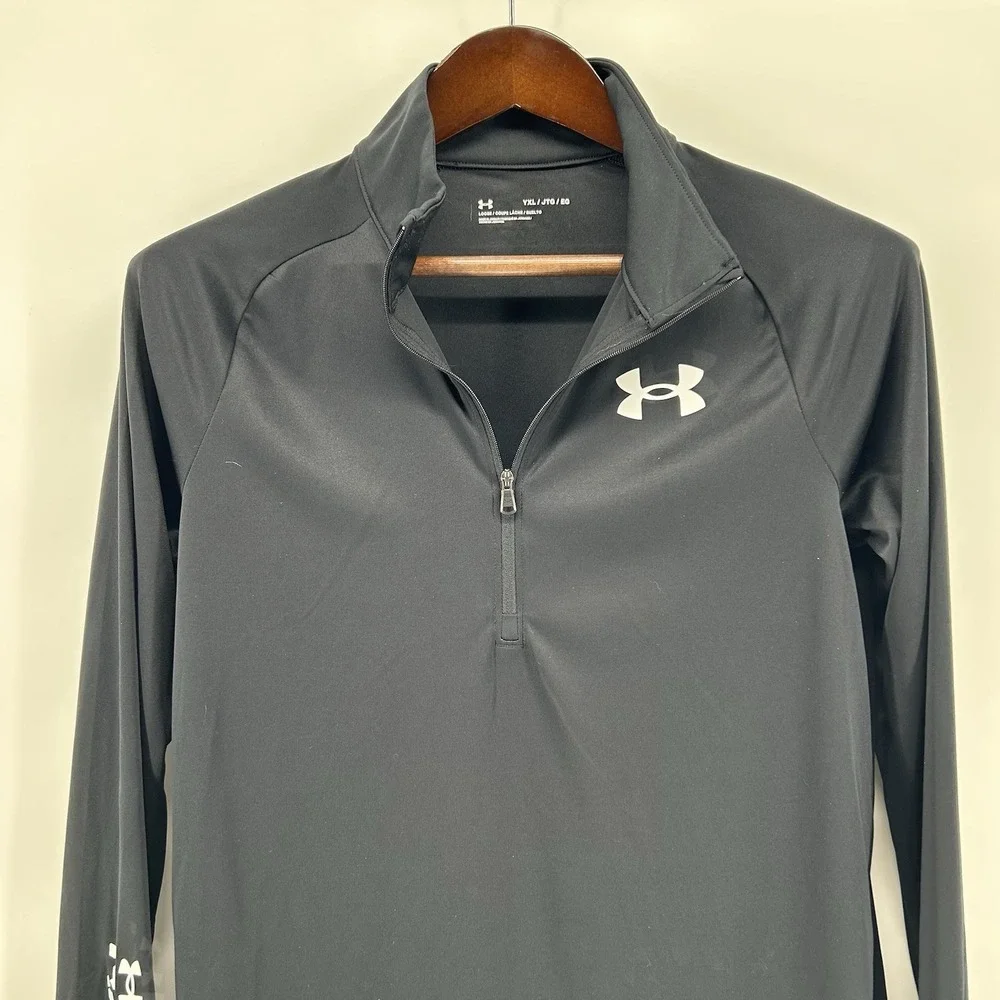 Under Armour UA Tech Wordmark Boys YXL 1/4 Zip Pullover Black Loose Fit Athletic